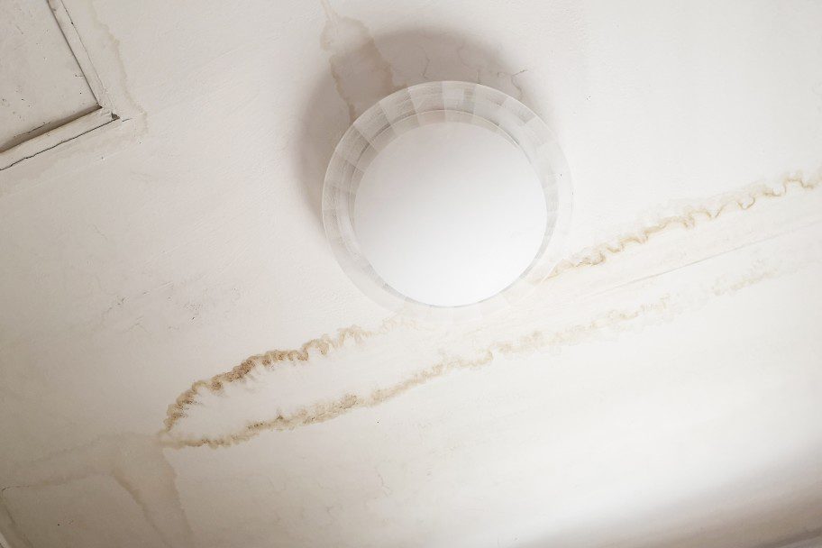 stained ceiling from leaking flat roof