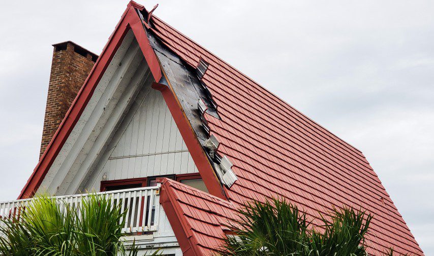 When shingles are damaged on a roof, the roof flashing may also be damaged leading to leaks 
